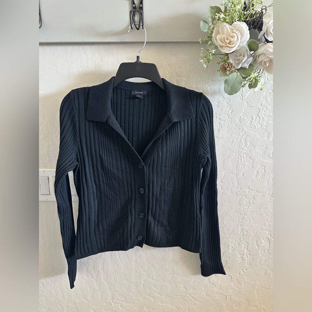 Halogen Black Ribbed Knit Sweater